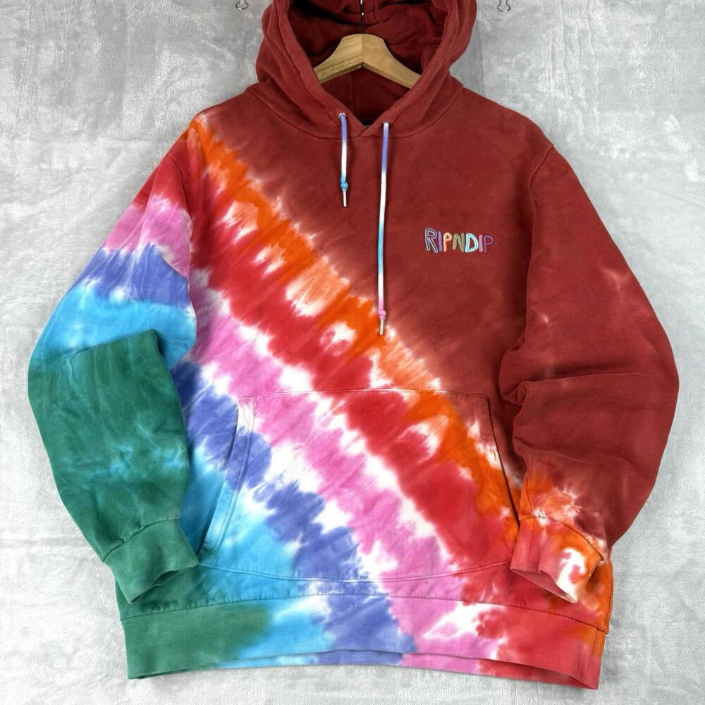 Ripndip Tie-Dye Hoodie Multicolor Streetwear Pullover Graphic Logo Men Sz L Y2K